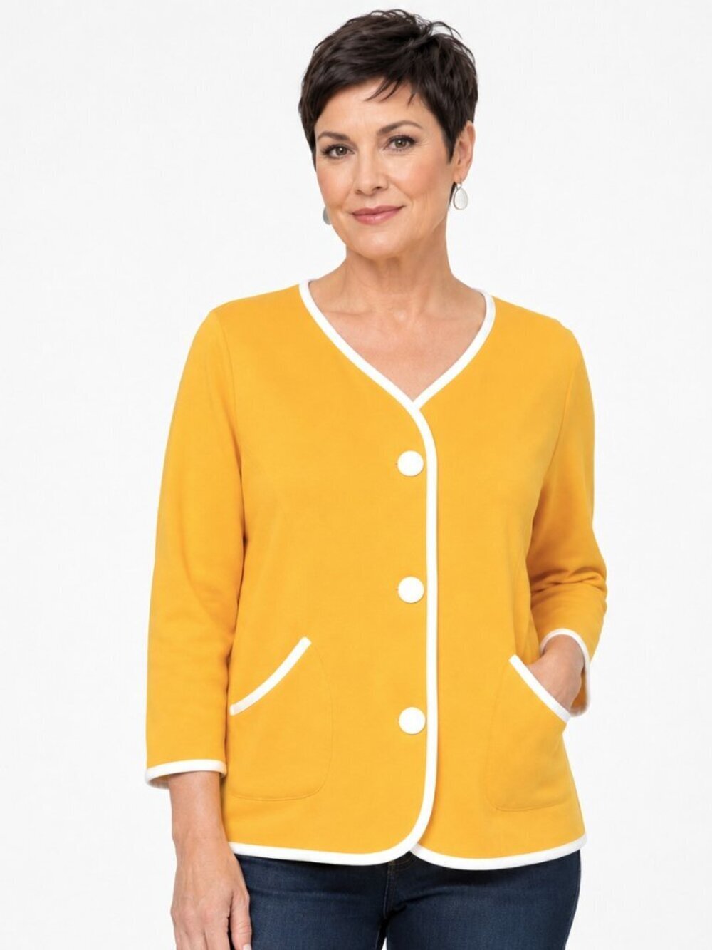 Bob Mackie Yellow White Cotton Cardigan